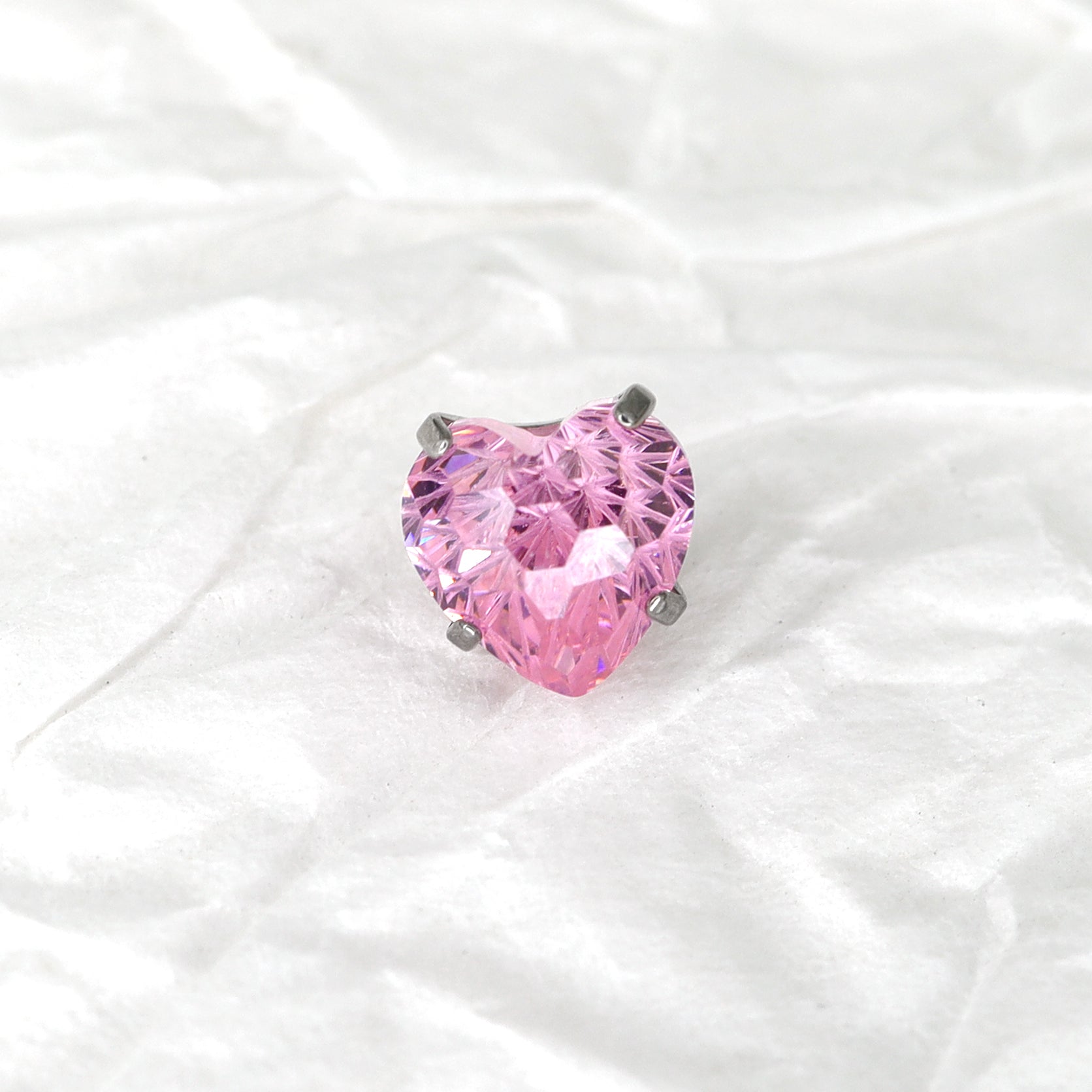 Pink Heart Firework-Cut Titanium Internally Threaded Studs - Pink Heart Firework-Cut Titanium Internally Threaded Studs - Light Pink / 6mm by CRUXJEWELRY