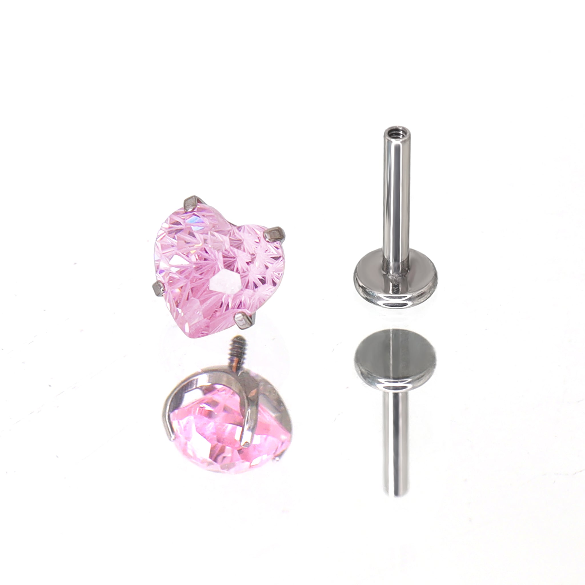 Pink Heart Firework-Cut Titanium Internally Threaded Studs - Pink Heart Firework-Cut Titanium Internally Threaded Studs - Deep Pink / 6mm by CRUXJEWELRY
