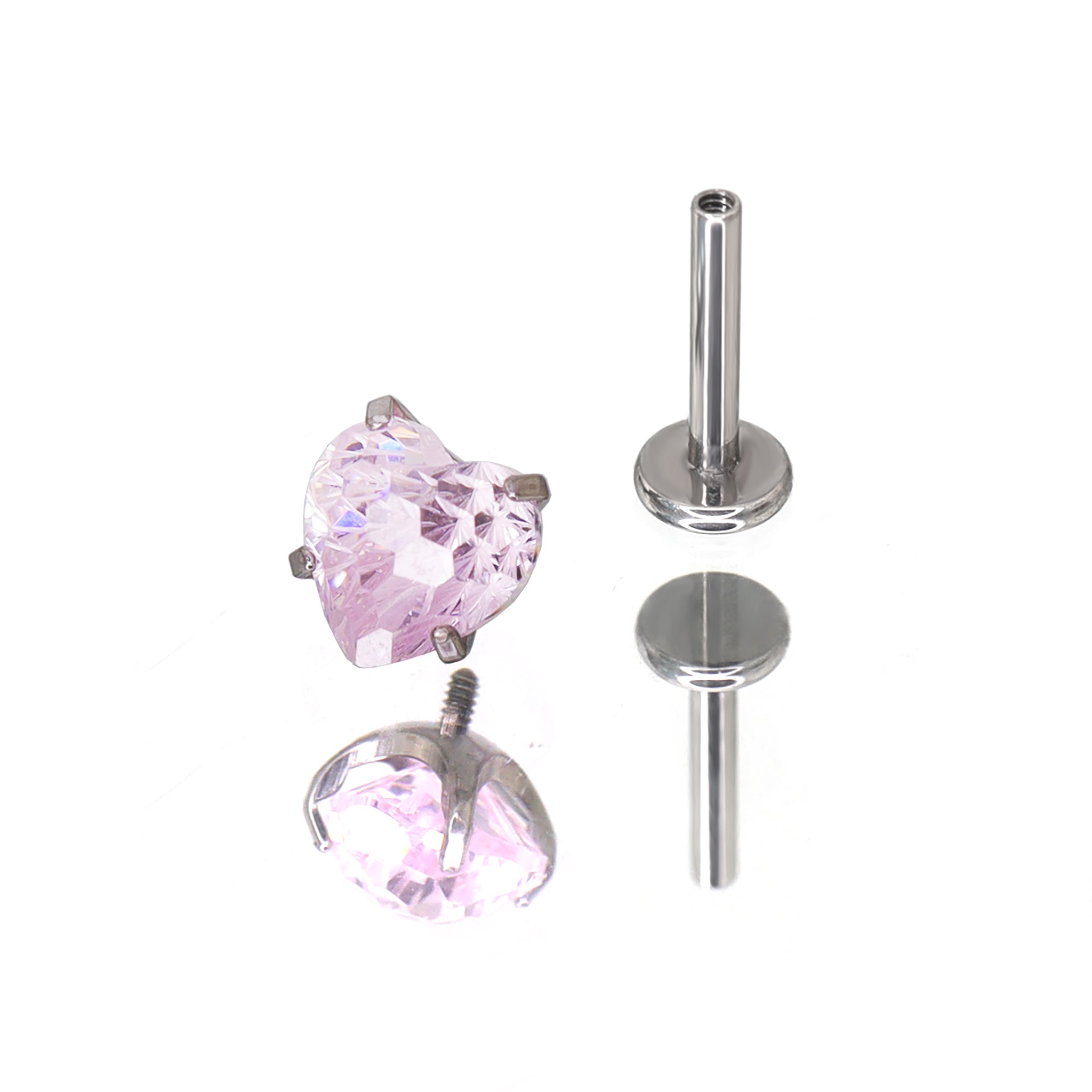 Pink Heart Firework-Cut Titanium Internally Threaded Studs - Pink Heart Firework-Cut Titanium Internally Threaded Studs - Light Pink / 6mm by CRUXJEWELRY