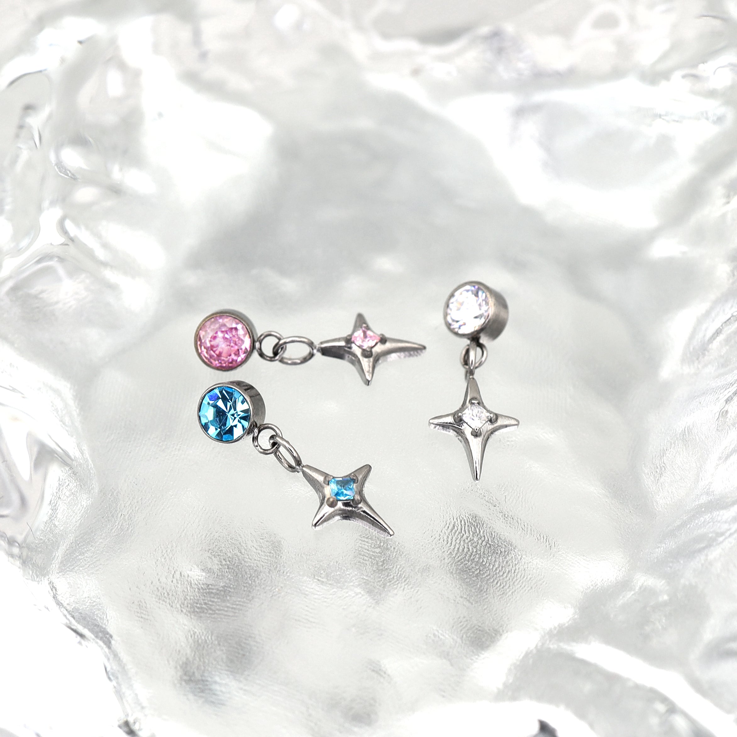 Pendant Star CZ Titanium Internally Threaded Studs - Pendant Star CZ Titanium Internally Threaded Studs - Blue / 6mm by CRUXJEWELRY