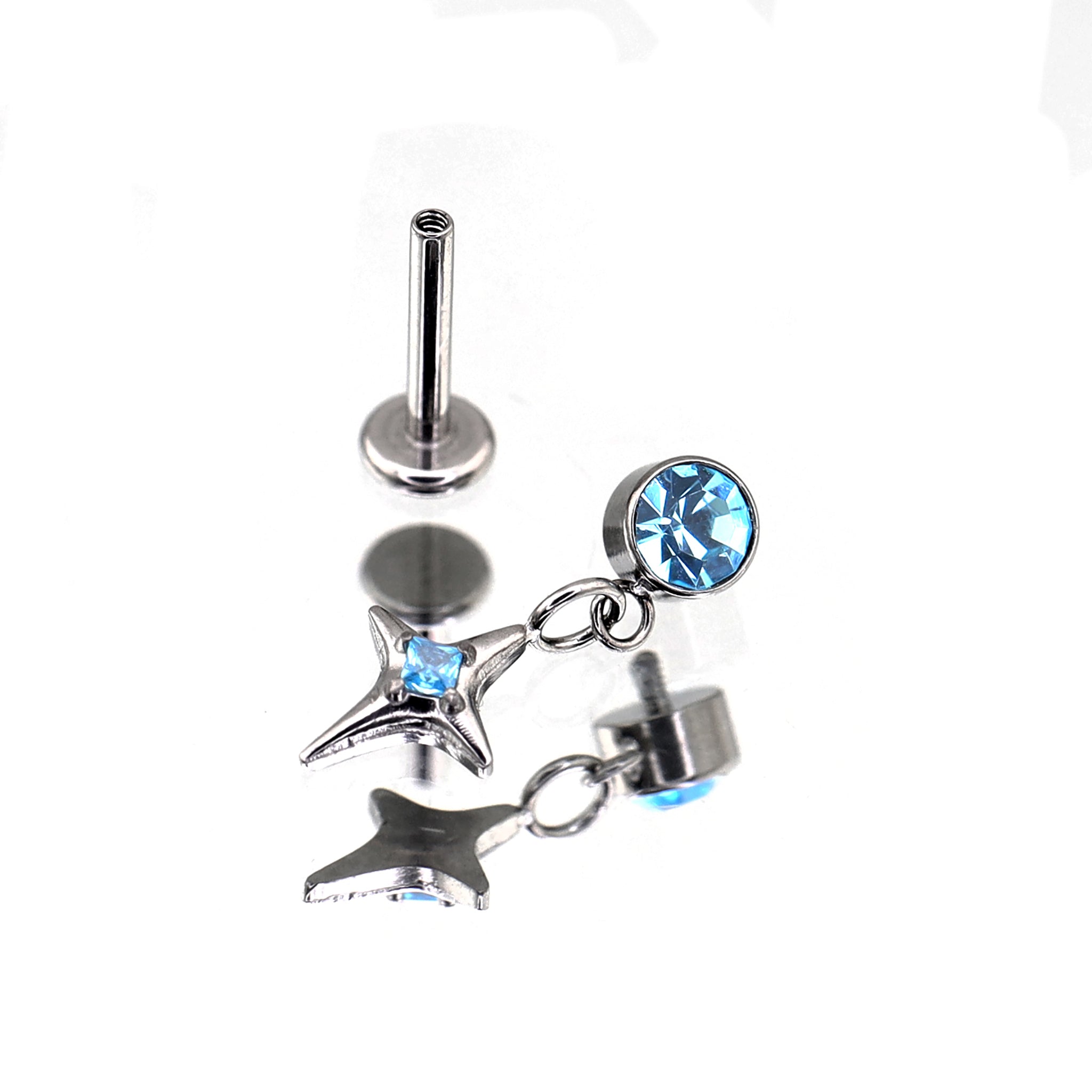 Pendant Star CZ Titanium Internally Threaded Studs - Pendant Star CZ Titanium Internally Threaded Studs - Blue / 6mm by CRUXJEWELRY