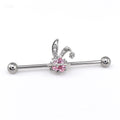 Pink CZ Bunny stainless steel Industrial Barbell - Pink CZ Bunny stainless steel Industrial Barbell - 34mm by CRUXJEWELRY