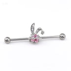Pink CZ Bunny stainless steel Industrial Barbell - Pink CZ Bunny stainless steel Industrial Barbell - 34mm by CRUXJEWELRY