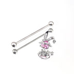 Pink CZ Bunny stainless steel Industrial Barbell - Pink CZ Bunny stainless steel Industrial Barbell - 34mm by CRUXJEWELRY