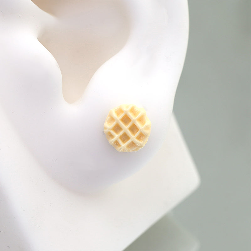 Star Baker - Cute Waffle Stainless Steel Ear Studs - Star Baker - Cute Waffle Stainless Steel Ear Studs - Single / 0.8mm/20G by CRUXJEWELRY