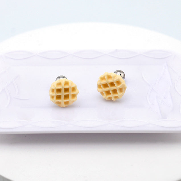 Star Baker - Cute Waffle Stainless Steel Ear Studs - Star Baker - Cute Waffle Stainless Steel Ear Studs - Single / 0.8mm/20G by CRUXJEWELRY