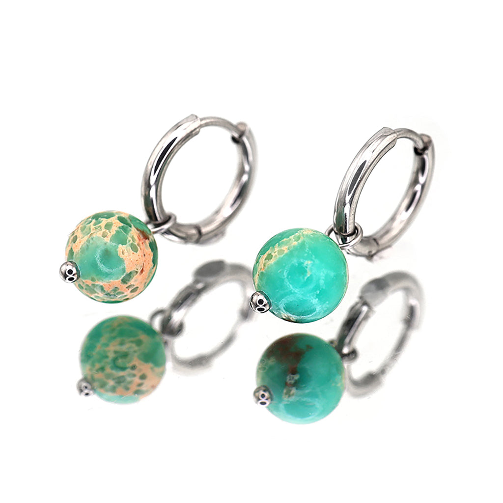 Eastern Aesthetics - PAIR OF Pendant Jade Stainless Steel Earrings - Eastern Aesthetics - PAIR OF Pendant Jade Stainless Steel Earrings - Green by CRUXJEWELRY