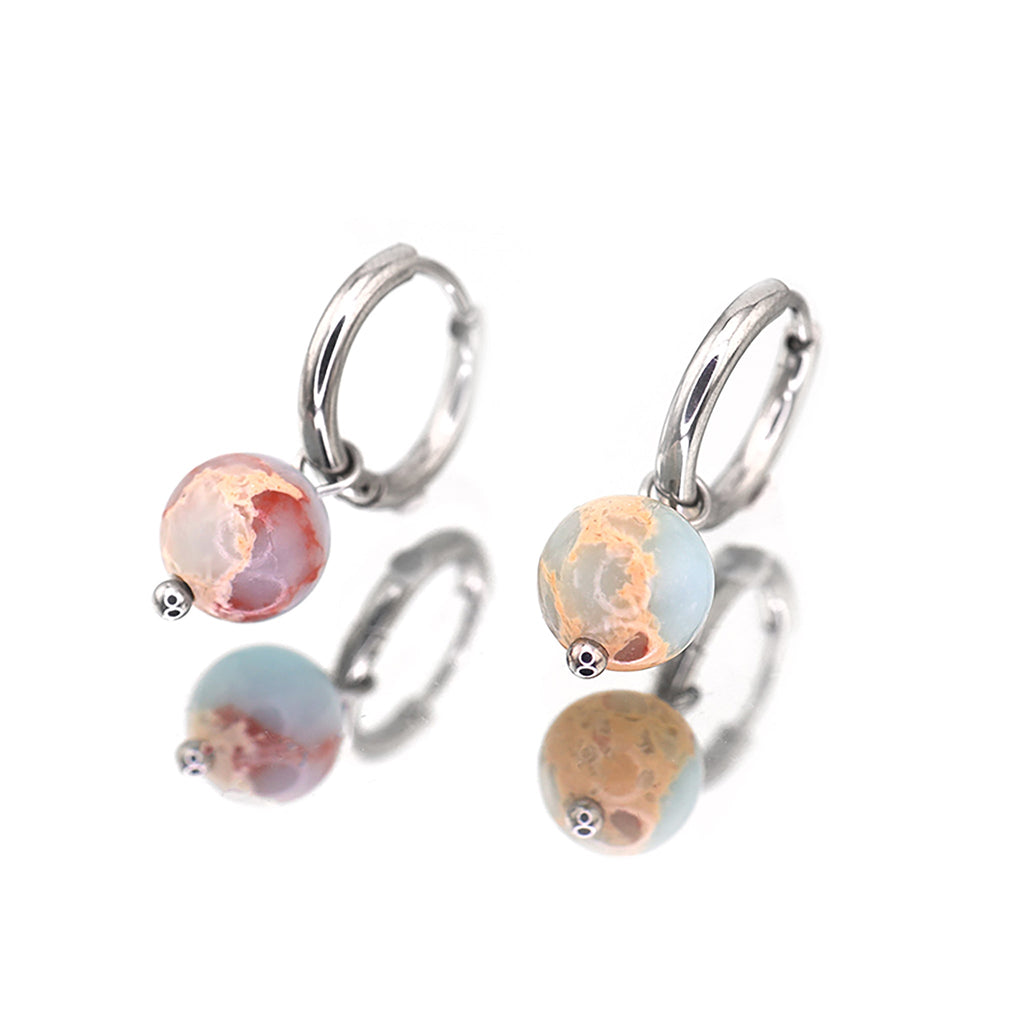 Eastern Aesthetics - PAIR OF Pendant Jade Stainless Steel Earrings - Eastern Aesthetics - PAIR OF Pendant Jade Stainless Steel Earrings - Pink by CRUXJEWELRY