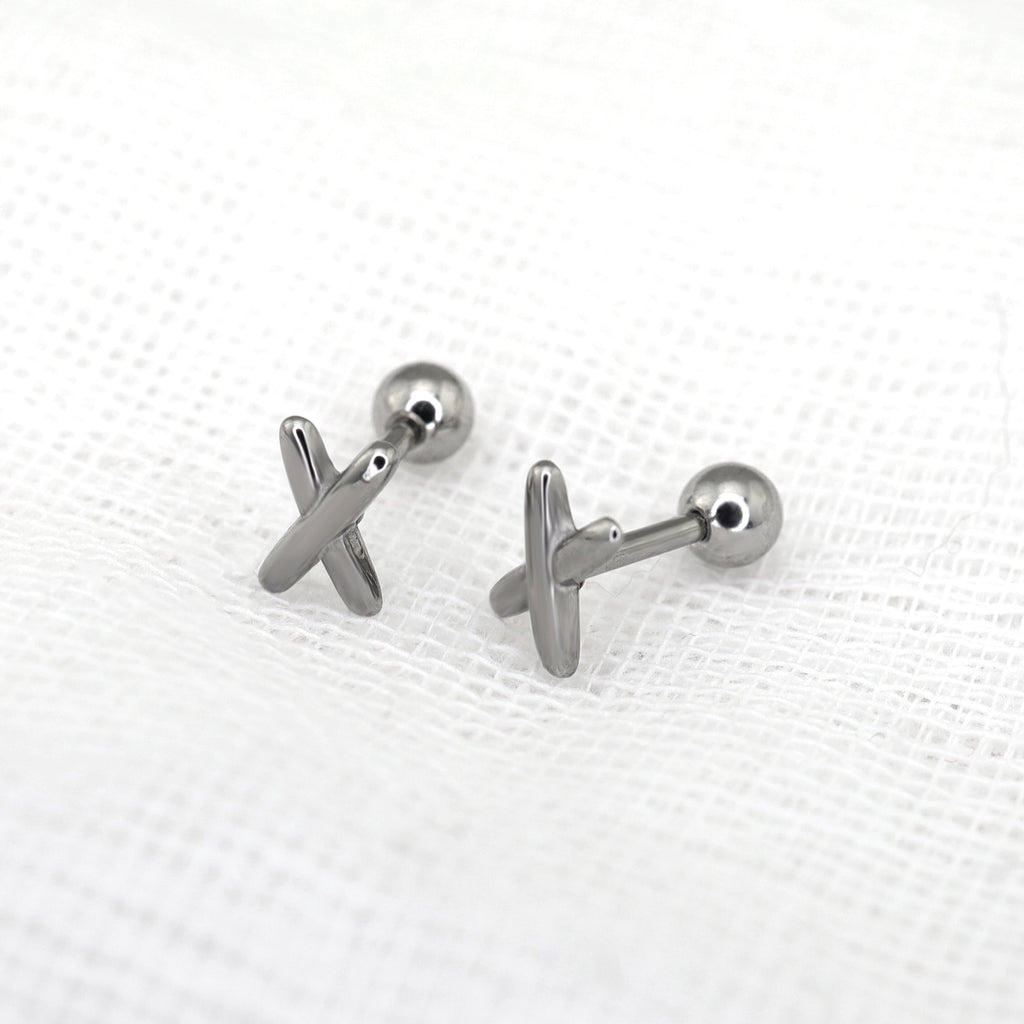 "X" Design Stainless Steel Ear Studs - "X" Design Stainless Steel Ear Studs - Single by CRUXJEWELRY