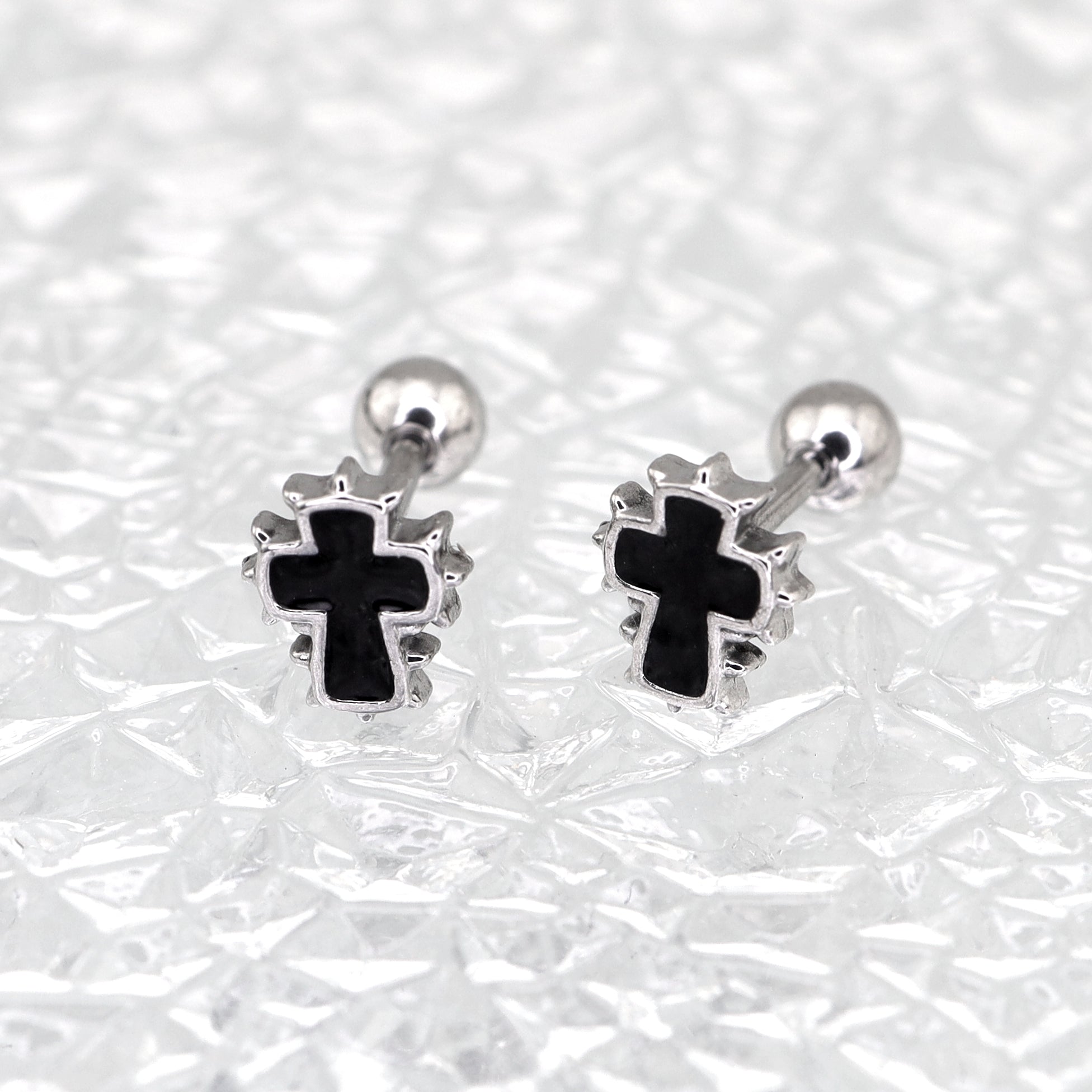 Spiked Oil Slick Cross stainless steel Ear Studs - Spiked Oil Slick Cross stainless steel Ear Studs - Single by CRUXJEWELRY