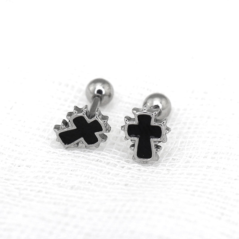 Spiked Oil Slick Cross stainless steel Ear Studs - Spiked Oil Slick Cross stainless steel Ear Studs - Set by CRUXJEWELRY