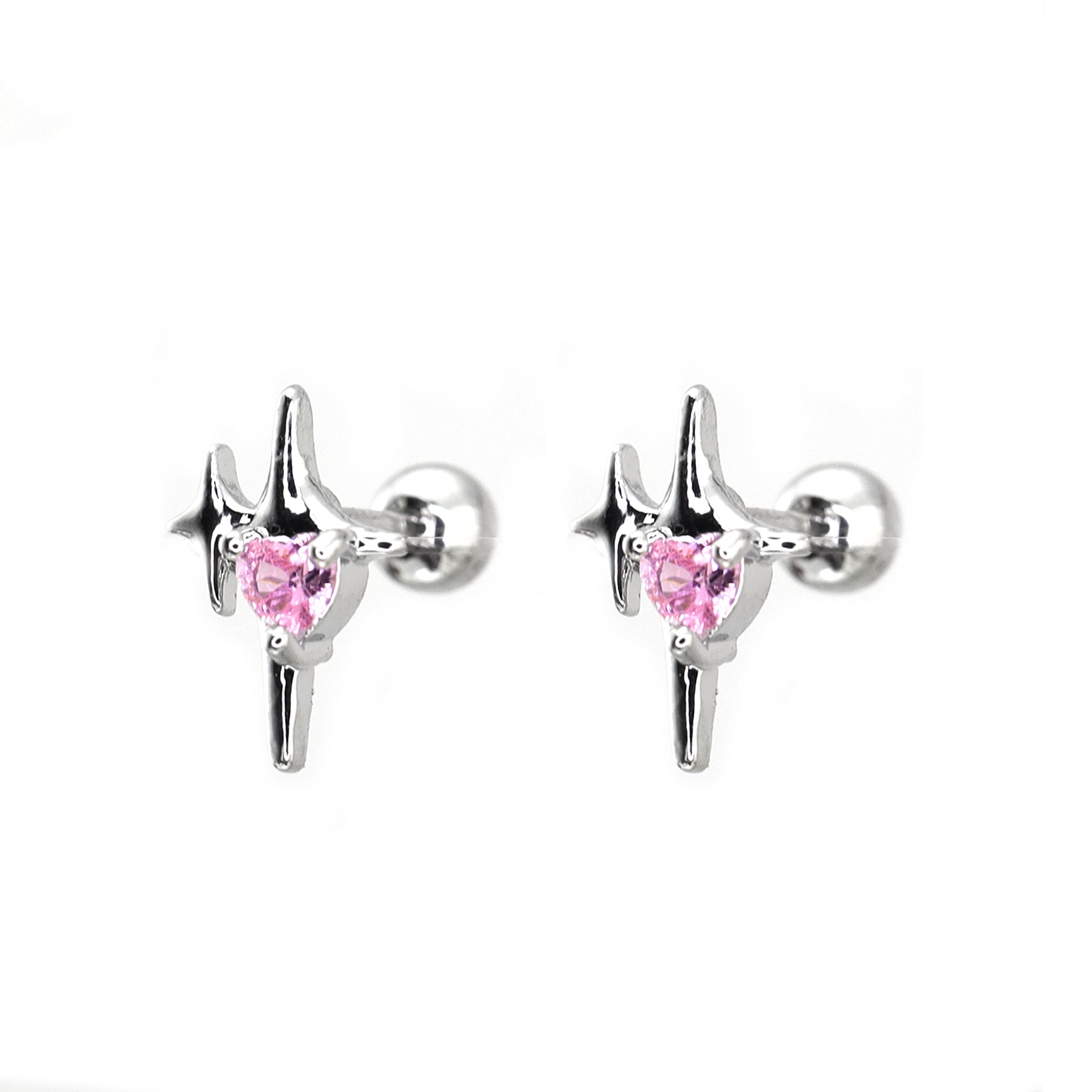 Pink CZ Double Star Thin Gauge 316 stainless steel Ear Studs - Pink CZ Double Star Thin Gauge 316 stainless steel Ear Studs - Set by CRUXJEWELRY