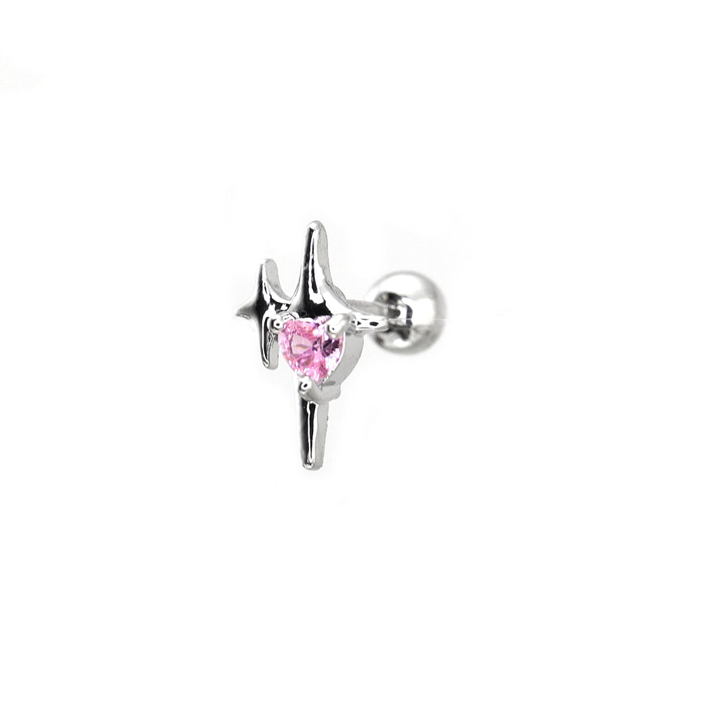 Pink CZ Double Star Thin Gauge 316 stainless steel Ear Studs - Pink CZ Double Star Thin Gauge 316 stainless steel Ear Studs - Single by CRUXJEWELRY