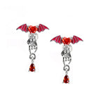 Red CZ Bat & Skull Dangle white-gold-plated copper Ear Studs - Red CZ Bat & Skull Dangle white-gold-plated copper Ear Studs - Single by CRUXJEWELRY