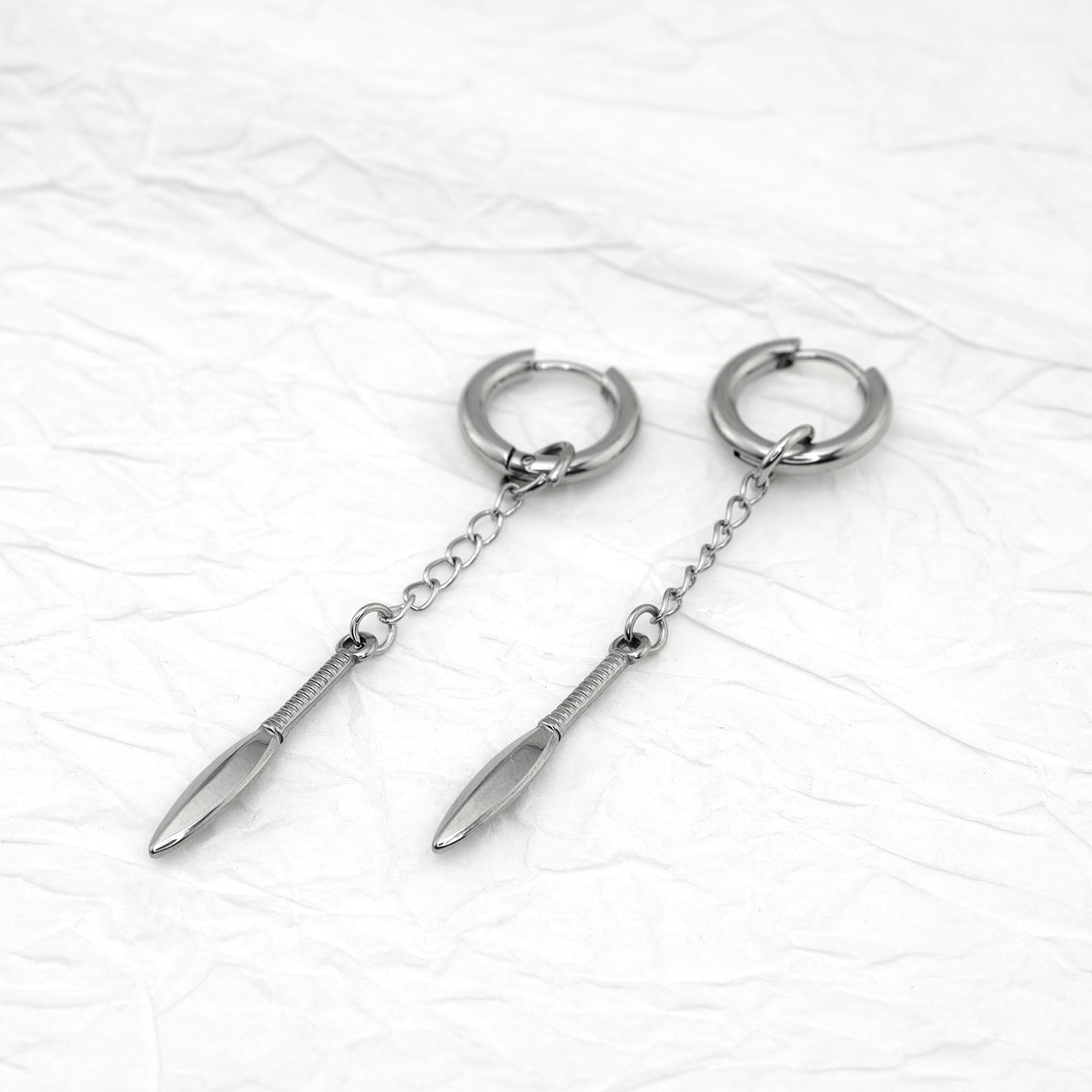 Dagger Drop Chain Stainless Steel Drop Earrings - Dagger Drop Chain Stainless Steel Drop Earrings - Single by CRUXJEWELRY