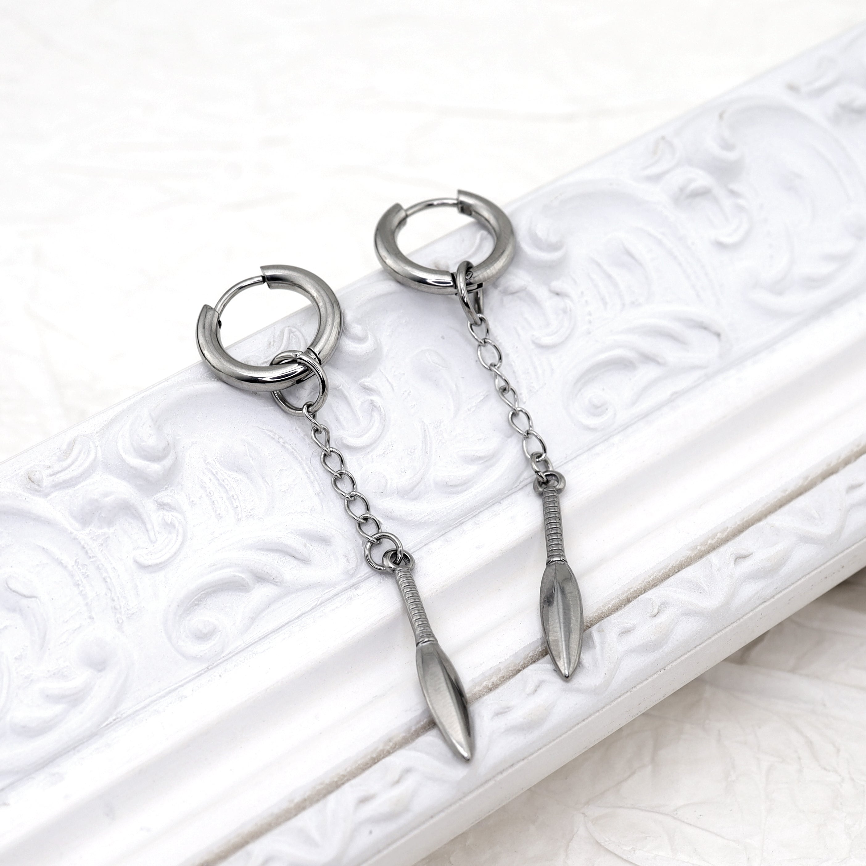 Dagger Drop Chain Stainless Steel Drop Earrings - Dagger Drop Chain Stainless Steel Drop Earrings - Single by CRUXJEWELRY
