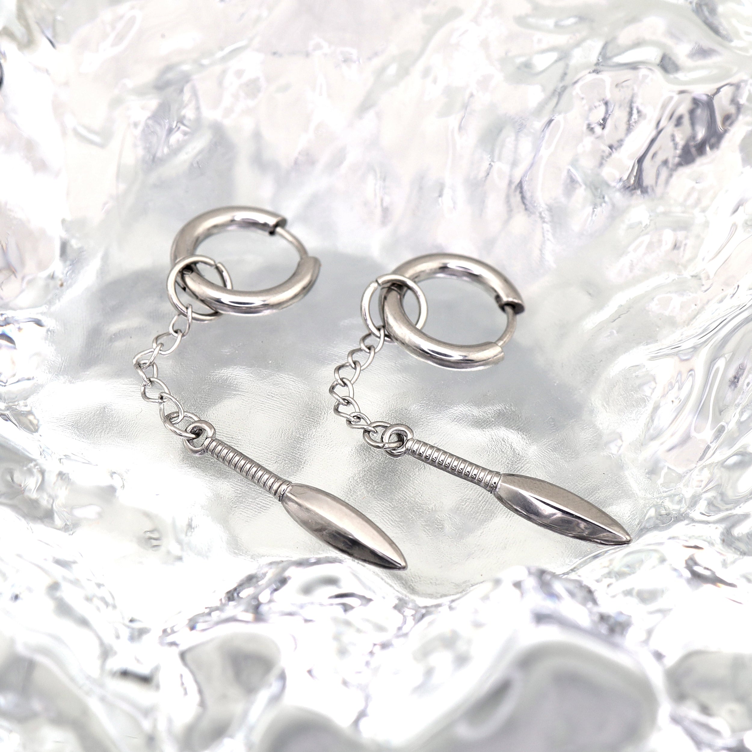 Dagger Drop Chain Stainless Steel Drop Earrings - Dagger Drop Chain Stainless Steel Drop Earrings - Single by CRUXJEWELRY