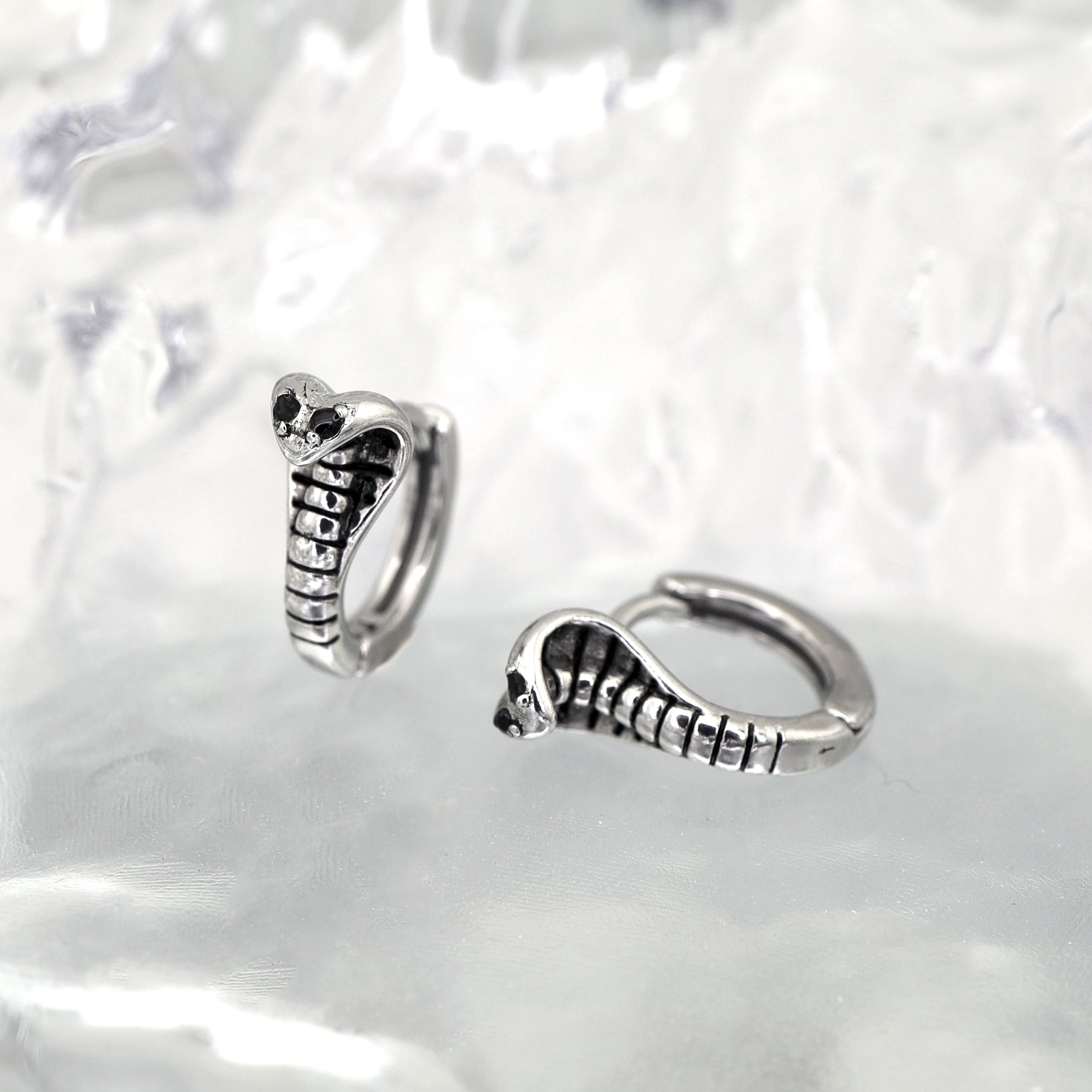 Black CZ Cobra Stainless Steel Earrings - Black CZ Cobra Stainless Steel Earrings - Single by CRUXJEWELRY