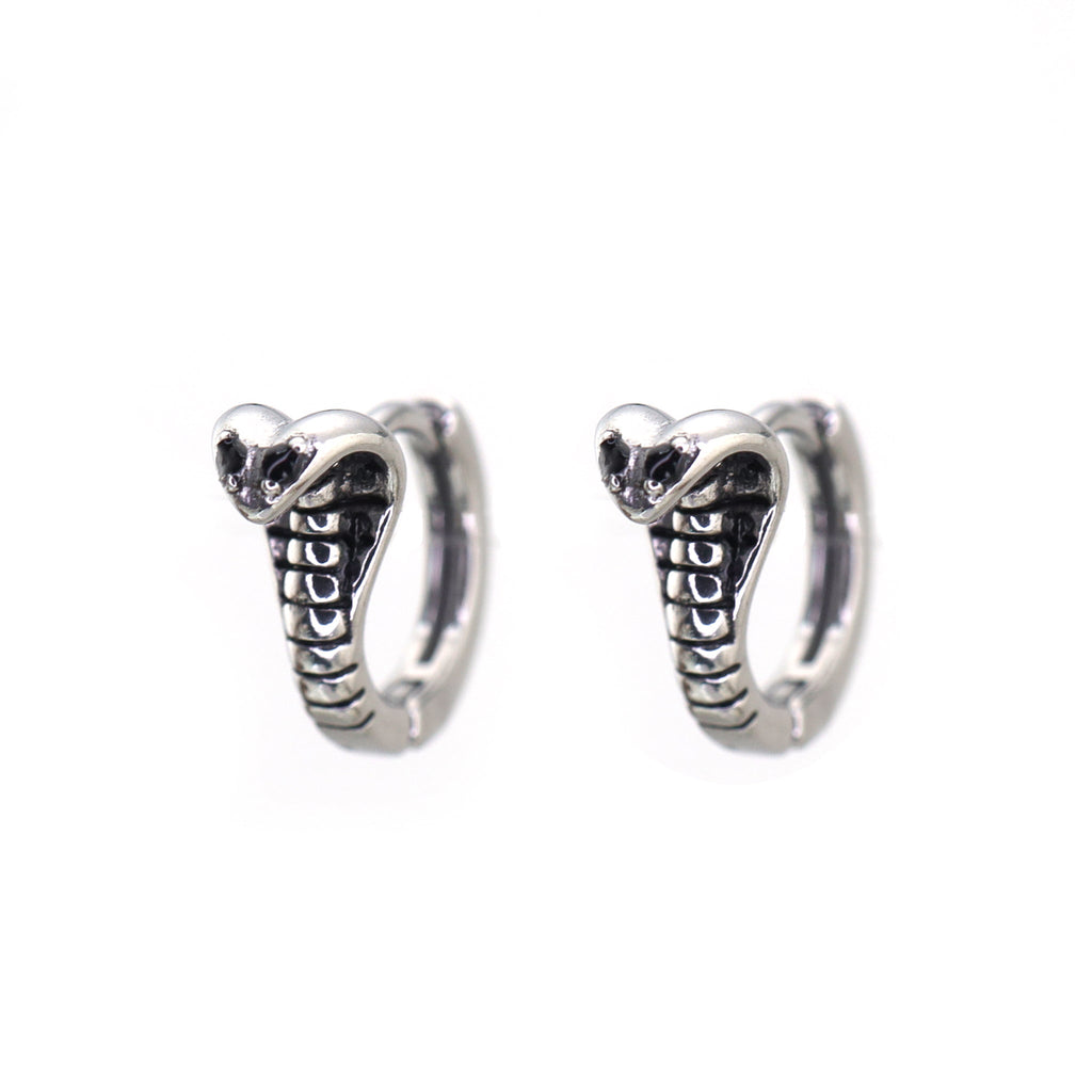 Black CZ Cobra Stainless Steel Earrings - Black CZ Cobra Stainless Steel Earrings - Set by CRUXJEWELRY