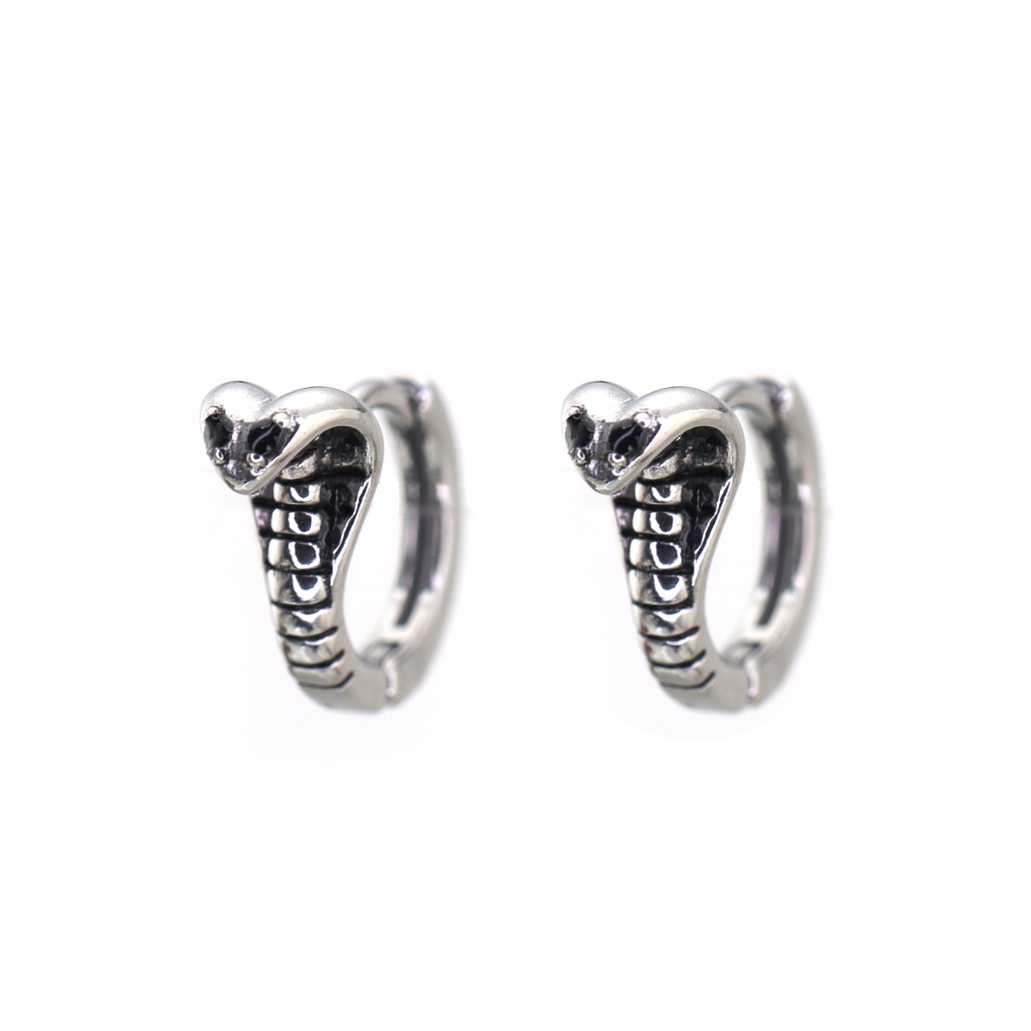 Black CZ Cobra Stainless Steel Earrings - Black CZ Cobra Stainless Steel Earrings - Set by CRUXJEWELRY