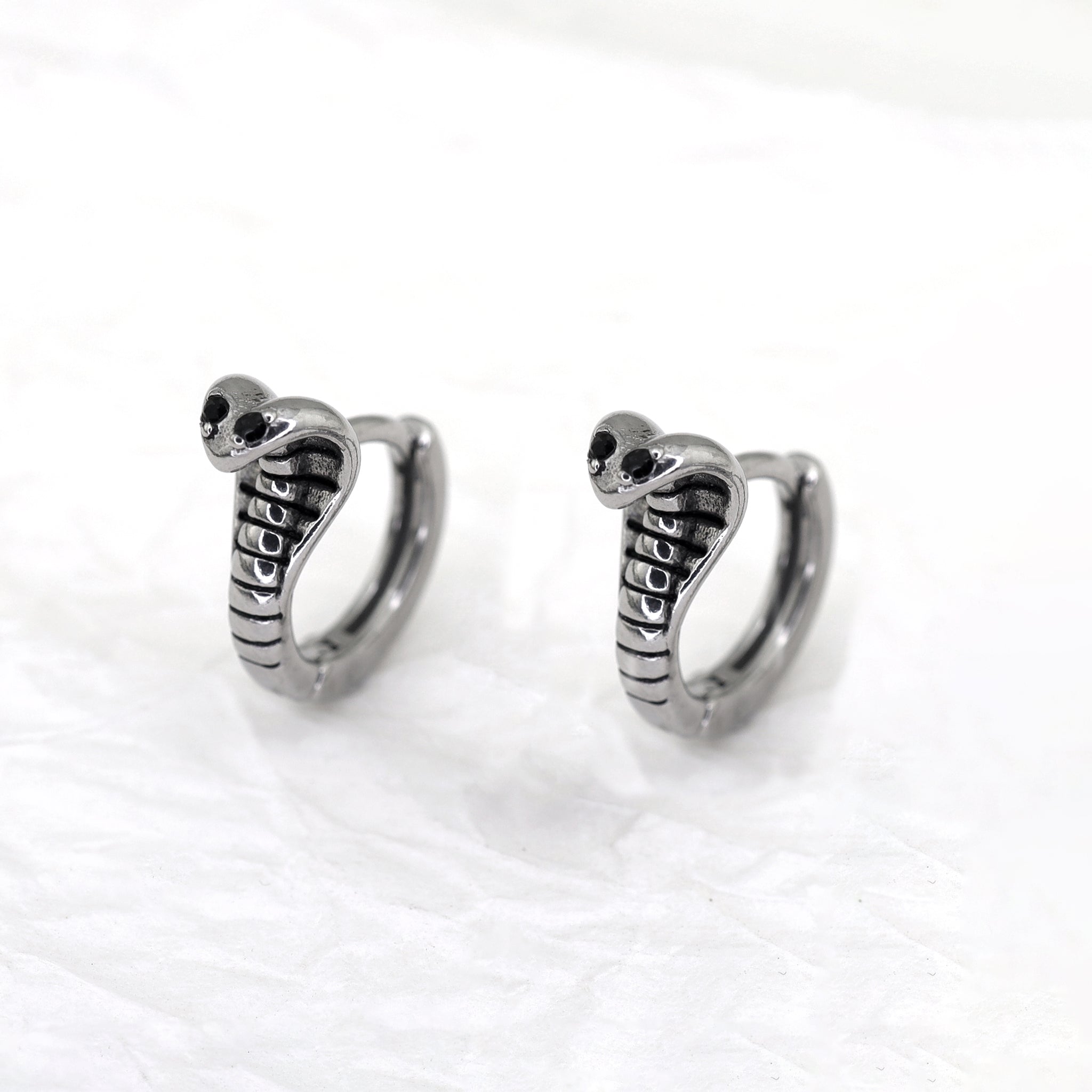 Black CZ Cobra Stainless Steel Earrings - Black CZ Cobra Stainless Steel Earrings - Single by CRUXJEWELRY