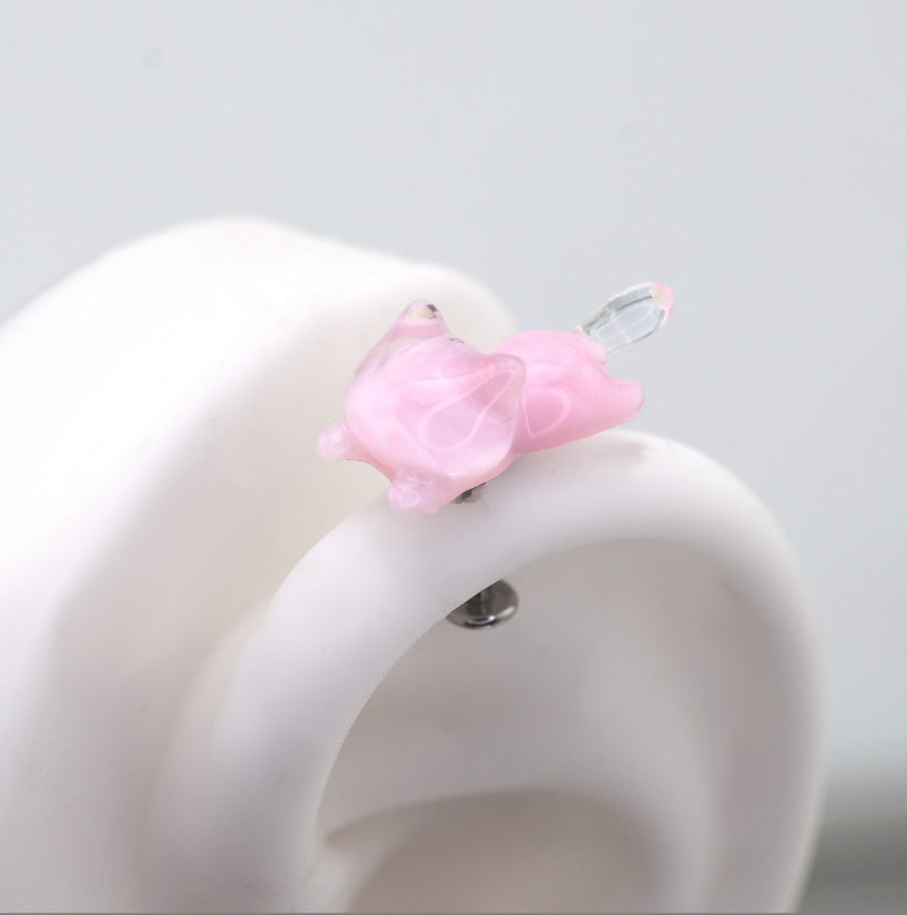 Paws & Purrs - Pastel Dream: Lazy Blue & Pink Cat Flat Back Earrings - Paws & Purrs - Pastel Dream: Lazy Blue & Pink Cat Flat Back Earrings - Pink / 6mm by CRUXJEWELRY