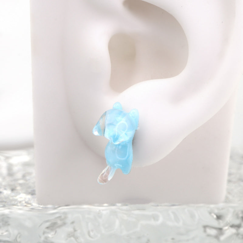 Paws & Purrs - Pastel Dream: Lazy Blue & Pink Cat Flat Back Earrings - Paws & Purrs - Pastel Dream: Lazy Blue & Pink Cat Flat Back Earrings - Blue / 6mm by CRUXJEWELRY