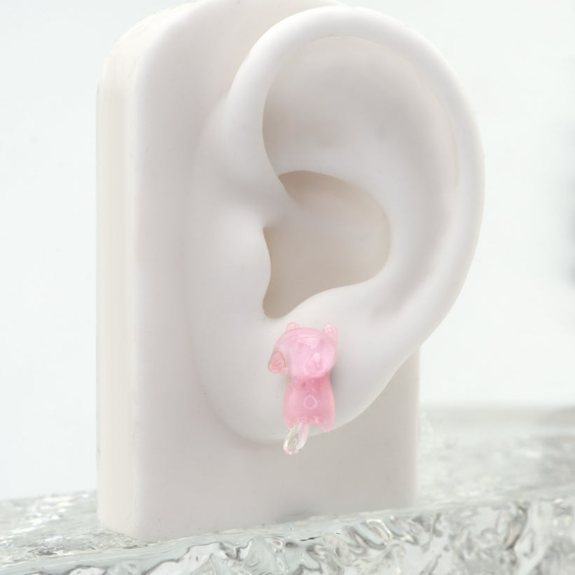 Paws & Purrs - Pastel Dream: Lazy Blue & Pink Cat Flat Back Earrings - Paws & Purrs - Pastel Dream: Lazy Blue & Pink Cat Flat Back Earrings - Blue / 6mm by CRUXJEWELRY