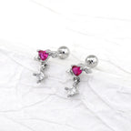 20G Arrow Through Pink Heart CZ Dangle Ear Studs - 20G Arrow Through Pink Heart CZ Dangle Ear Studs - Red / Set by CRUXJEWELRY