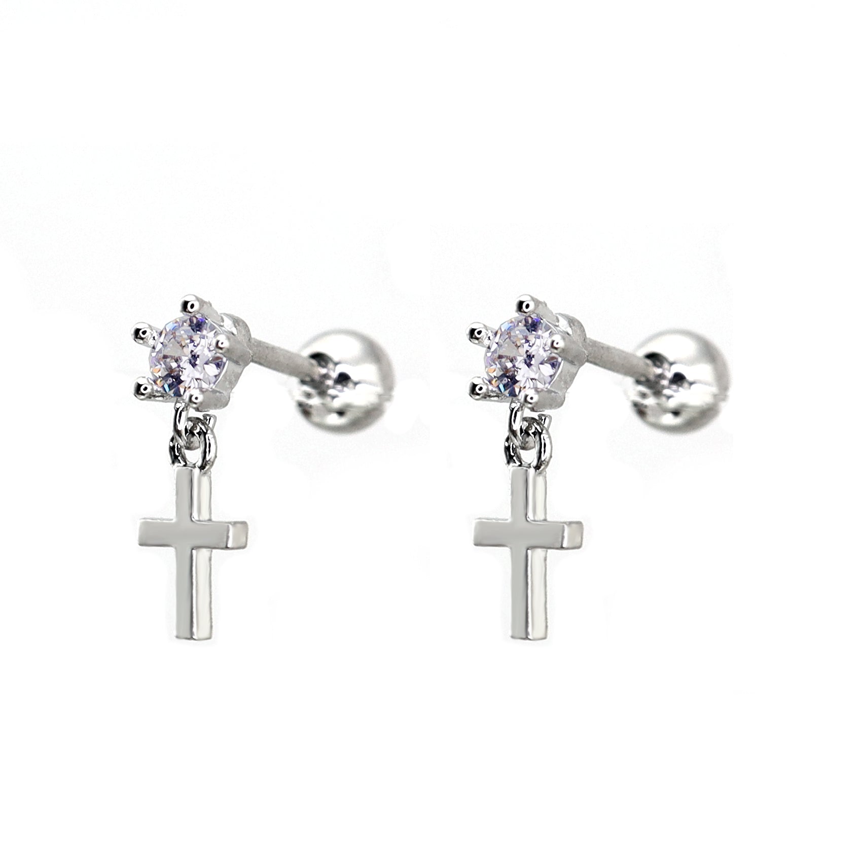 Pendant Cross CZ Stainless Steel Ear Studs - Pendant Cross CZ Stainless Steel Ear Studs - Set by CRUXJEWELRY