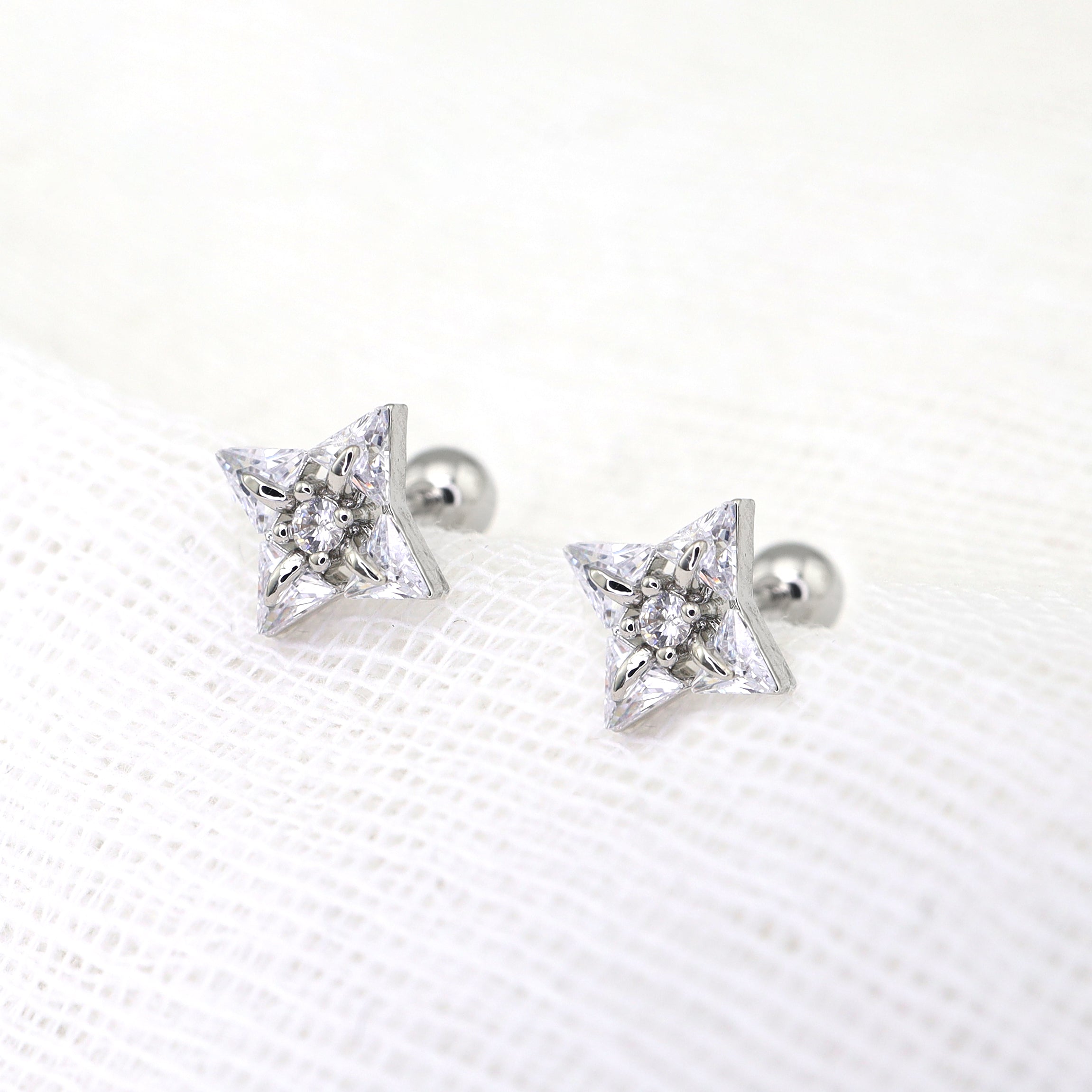Four-Point Star CZ Thin Gauge Ear Studs - Four-Point Star CZ Thin Gauge Ear Studs - Single by CRUXJEWELRY