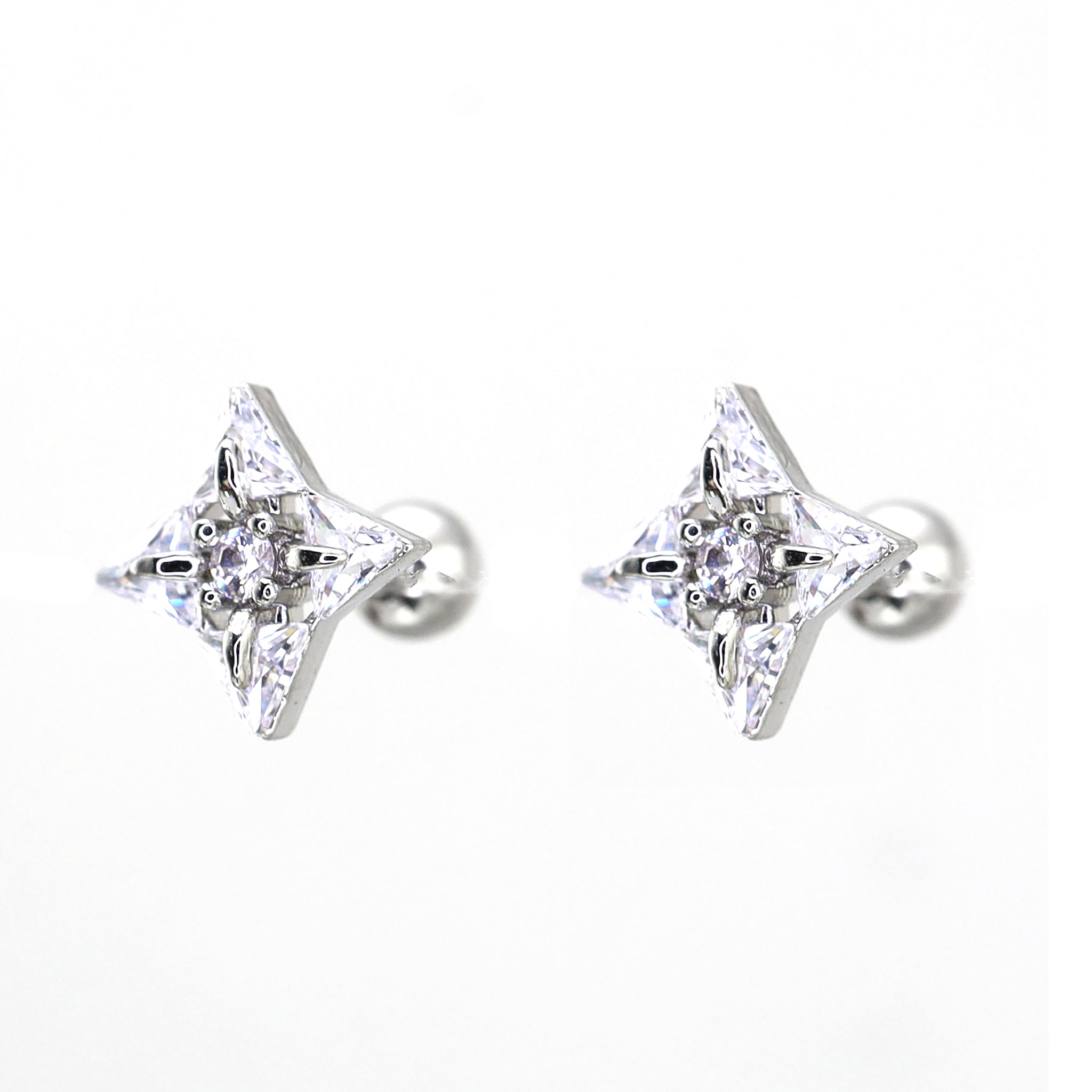 Four-Point Star CZ Thin Gauge Ear Studs - Four-Point Star CZ Thin Gauge Ear Studs - Set by CRUXJEWELRY
