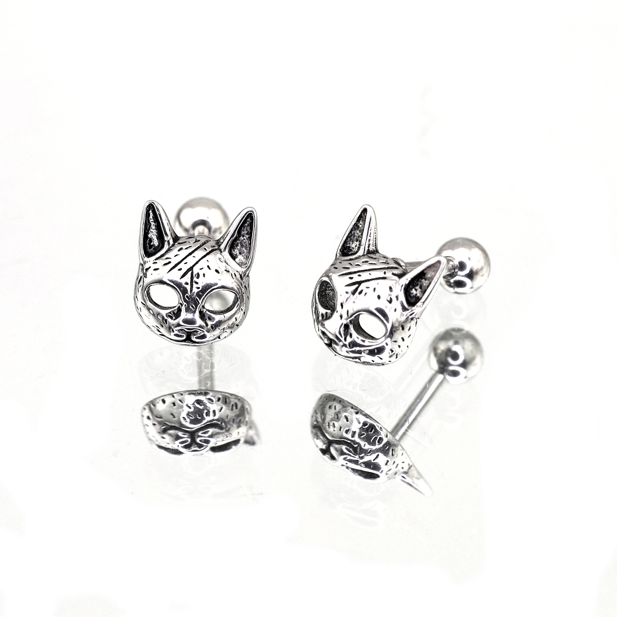 Vintage Openwork Cat Head stainless steel Ear Studs - Vintage Openwork Cat Head stainless steel Ear Studs - Set by CRUXJEWELRY
