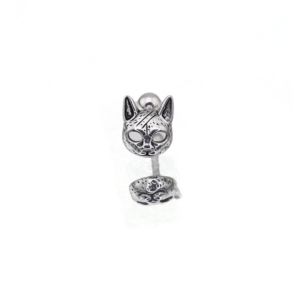 Vintage Openwork Cat Head Stainless Steel Ear Studs - product image 4