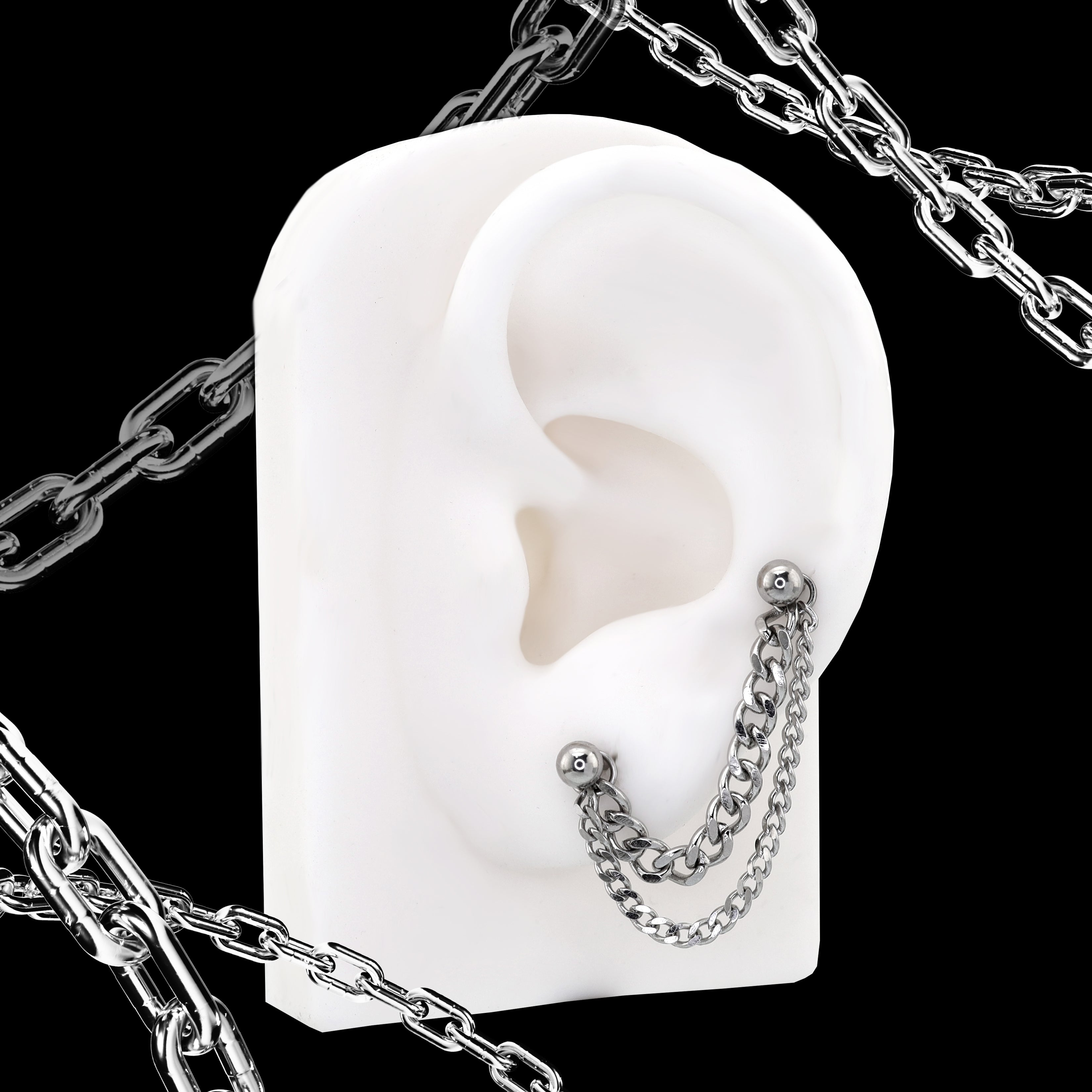 Punk Subculture Stainless Steel Ear Chain - Punk Subculture Stainless Steel Ear Chain - 6mm by CRUXJEWELRY