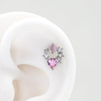 Pink CZ Cat's Eye Floral Halo white-gold-plated copper Ear Studs - Pink CZ Cat's Eye Floral Halo white-gold-plated copper Ear Studs - Single by CRUXJEWELRY