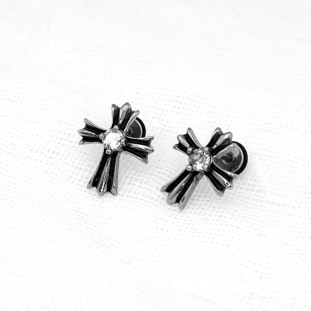 Chrome Hearts CZ Cross Stainless Steel Ear Studs - Chrome Hearts CZ Cross Stainless Steel Ear Studs - Single by CRUXJEWELRY