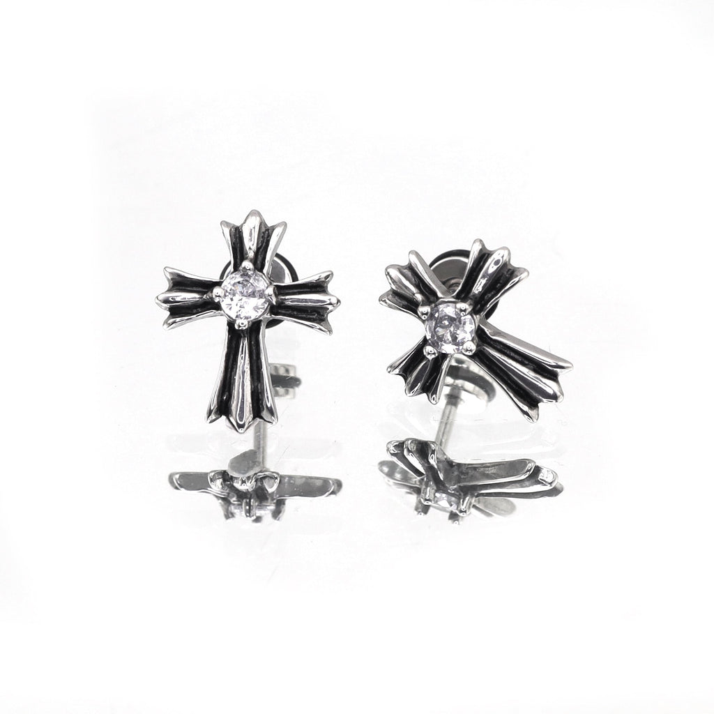 Chrome Hearts CZ Cross Stainless Steel Ear Studs - Chrome Hearts CZ Cross Stainless Steel Ear Studs - Set by CRUXJEWELRY
