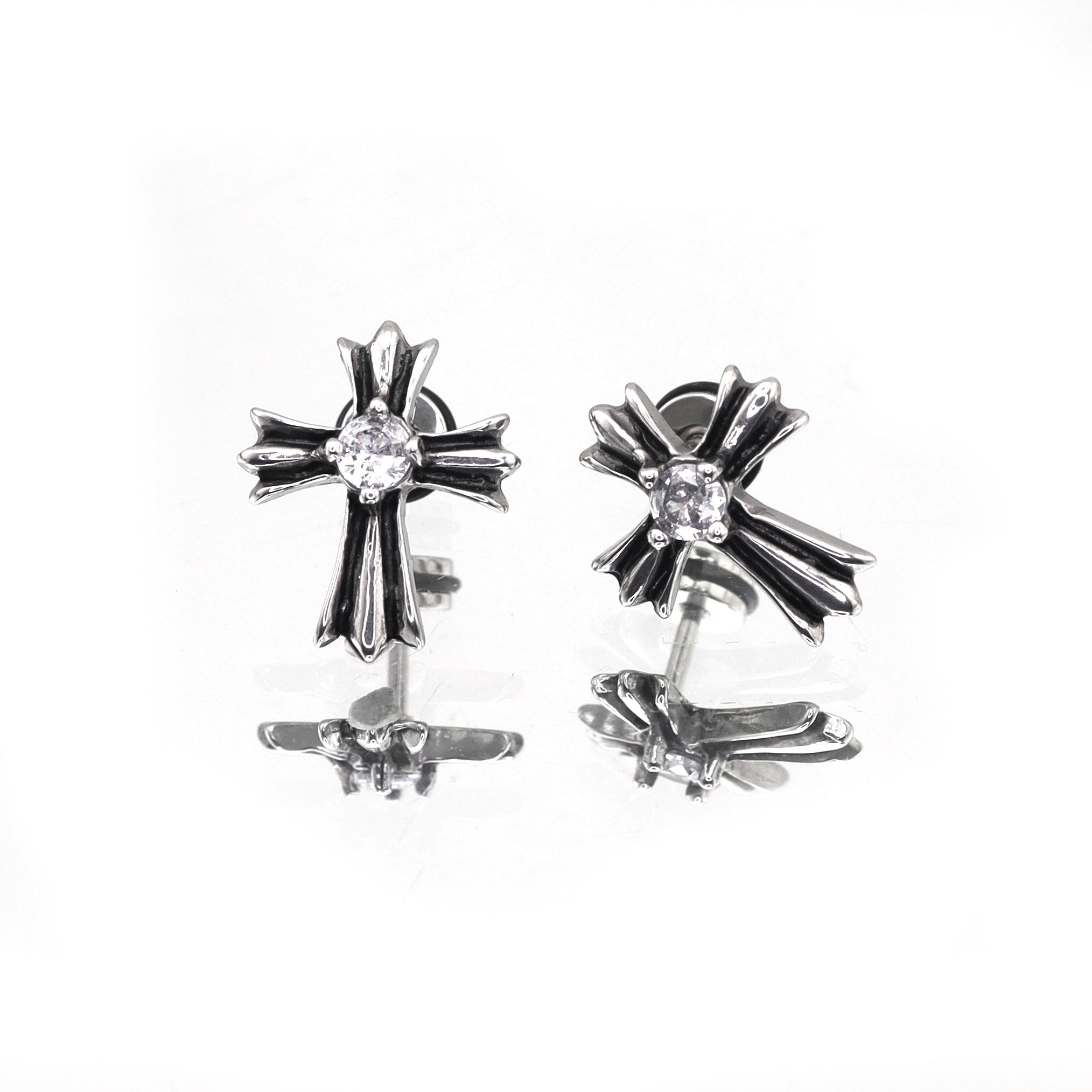Chrome Hearts CZ Cross Stainless Steel Ear Studs - Chrome Hearts CZ Cross Stainless Steel Ear Studs - Set by CRUXJEWELRY