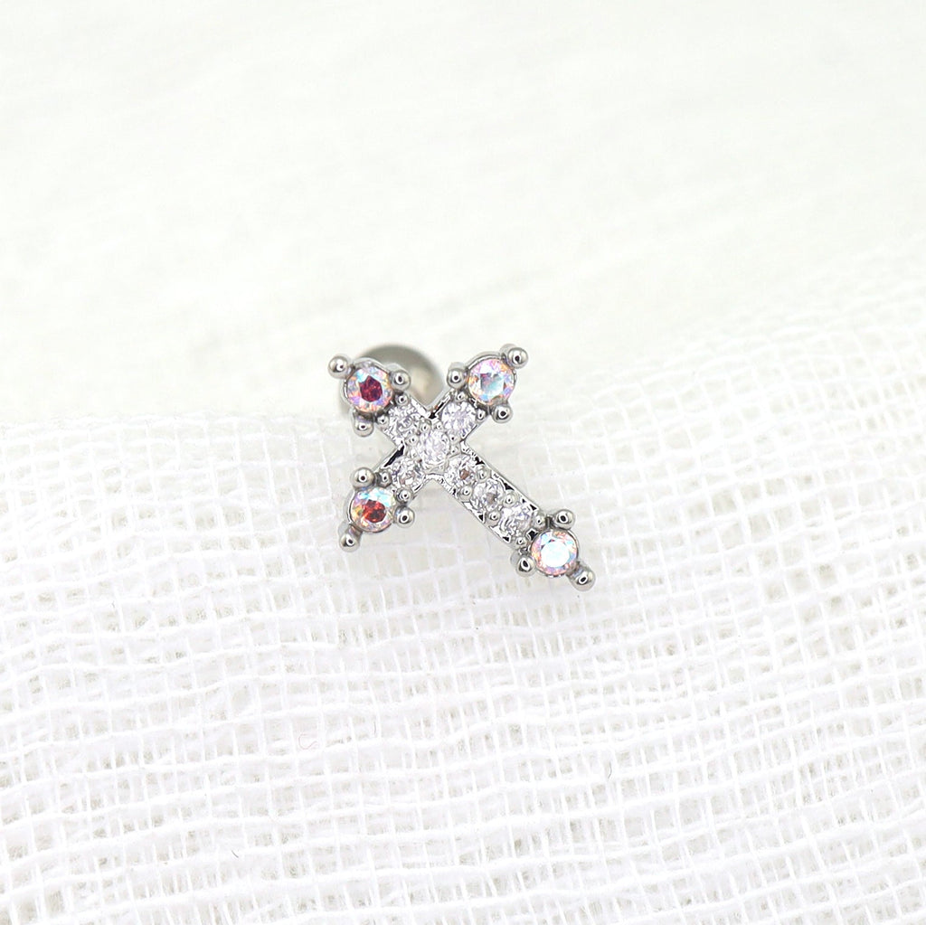 20G Thin Gauge CZ Crux Ear Studs - 20G Thin Gauge CZ Crux Ear Studs - Gold / Single by CRUXJEWELRY