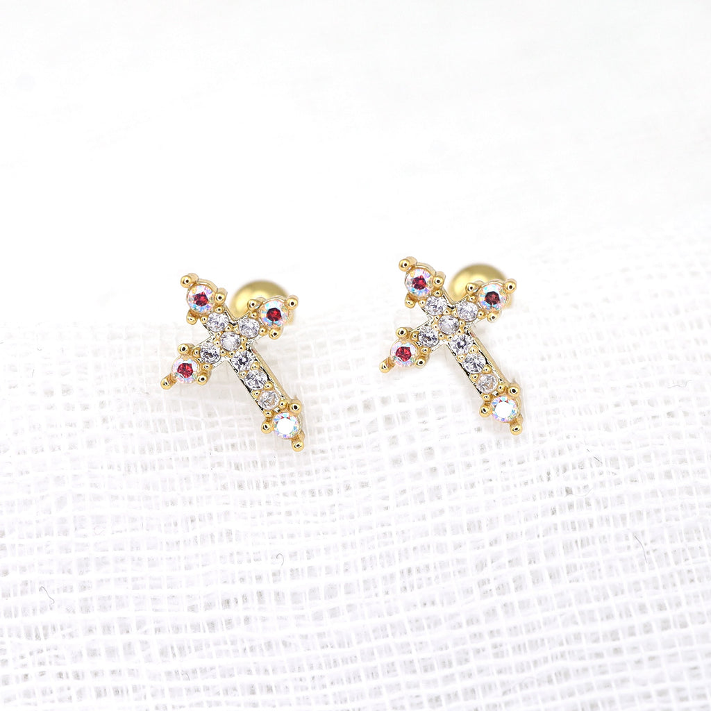 20G Thin Gauge CZ Crux Ear Studs - 20G Thin Gauge CZ Crux Ear Studs - Gold / Set by CRUXJEWELRY