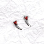 Heart Red CZ Dragon Fang Stainless Steel Ear Stud - Heart Red CZ Dragon Fang Stainless Steel Ear Stud - Single by CRUXJEWELRY