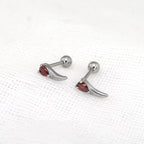 Heart Red CZ Dragon Fang Stainless Steel Ear Stud - Heart Red CZ Dragon Fang Stainless Steel Ear Stud - Single by CRUXJEWELRY