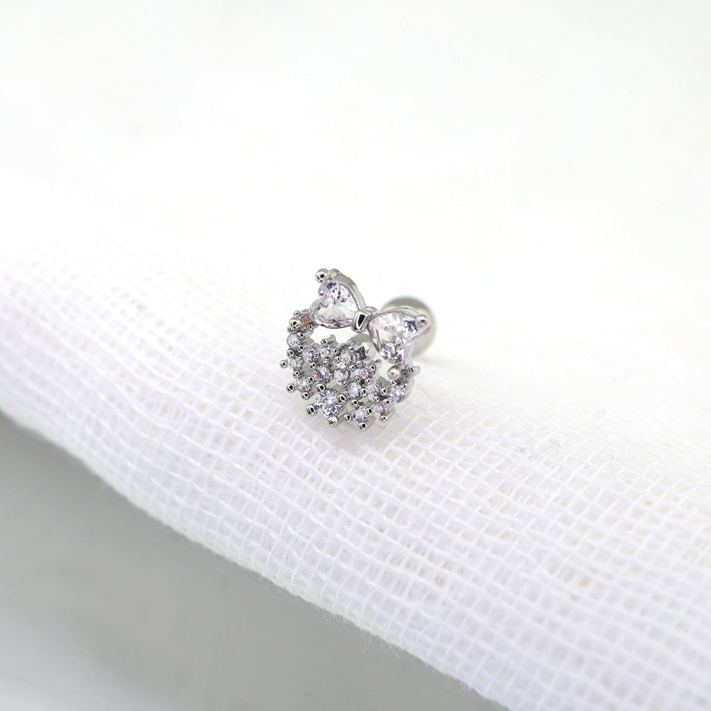 20G Thin Bow Floral Halo Ear Studs - 20G Thin Bow Floral Halo Ear Studs - Single by CRUXJEWELRY