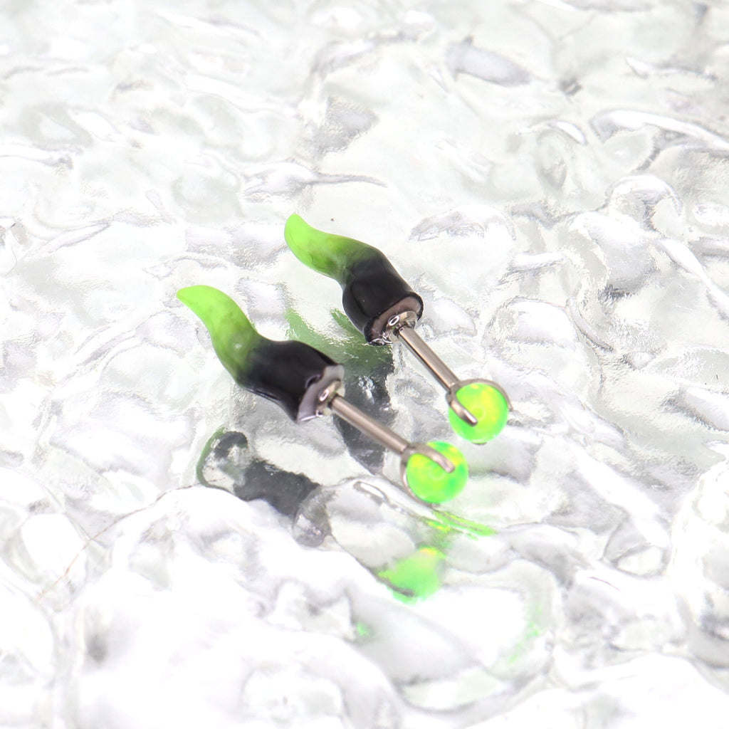 CRUX - PAIR OF Satan Demon Horn Titanium Cartilage Studs - CRUX - PAIR OF Satan Demon Horn Titanium Cartilage Studs - 6mm by CRUXJEWELRY