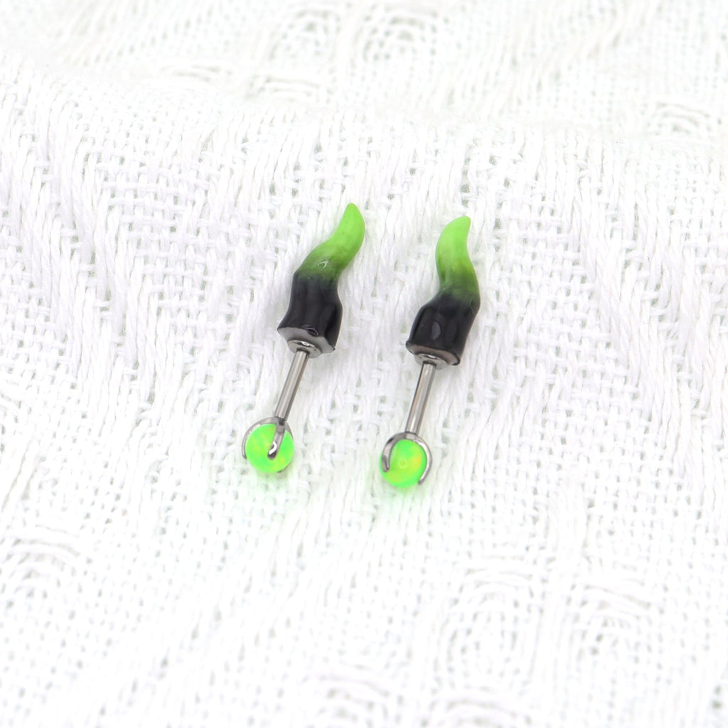 CRUX - PAIR OF Satan Demon Horn Titanium Cartilage Studs - CRUX - PAIR OF Satan Demon Horn Titanium Cartilage Studs - 6mm by CRUXJEWELRY