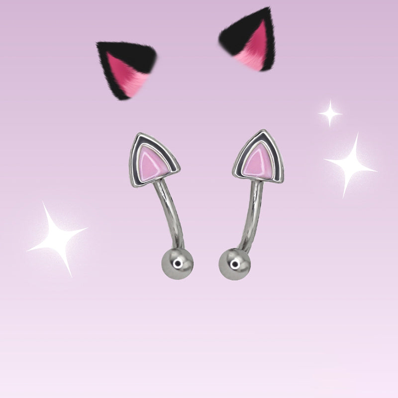 Paws & Purrs - Kawaii Kitty Ear Stainless Steel EyeBrow Studs - Paws & Purrs - Kawaii Kitty Ear Stainless Steel EyeBrow Studs - Single / 8mm by CRUXJEWELRY