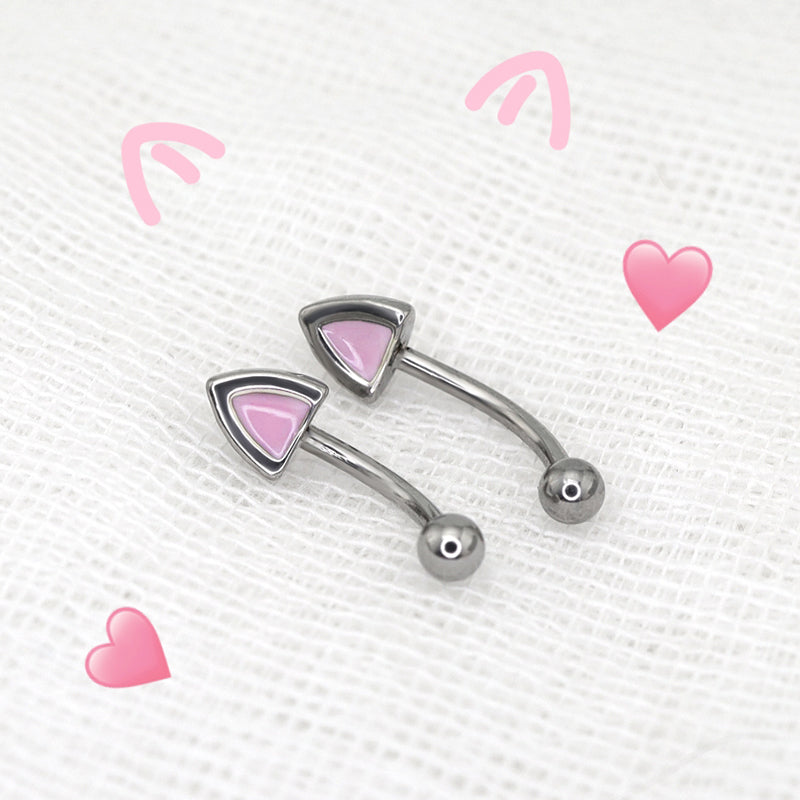 Paws & Purrs - Kawaii Kitty Ear Stainless Steel EyeBrow Studs - Paws & Purrs - Kawaii Kitty Ear Stainless Steel EyeBrow Studs - Single / 8mm by CRUXJEWELRY