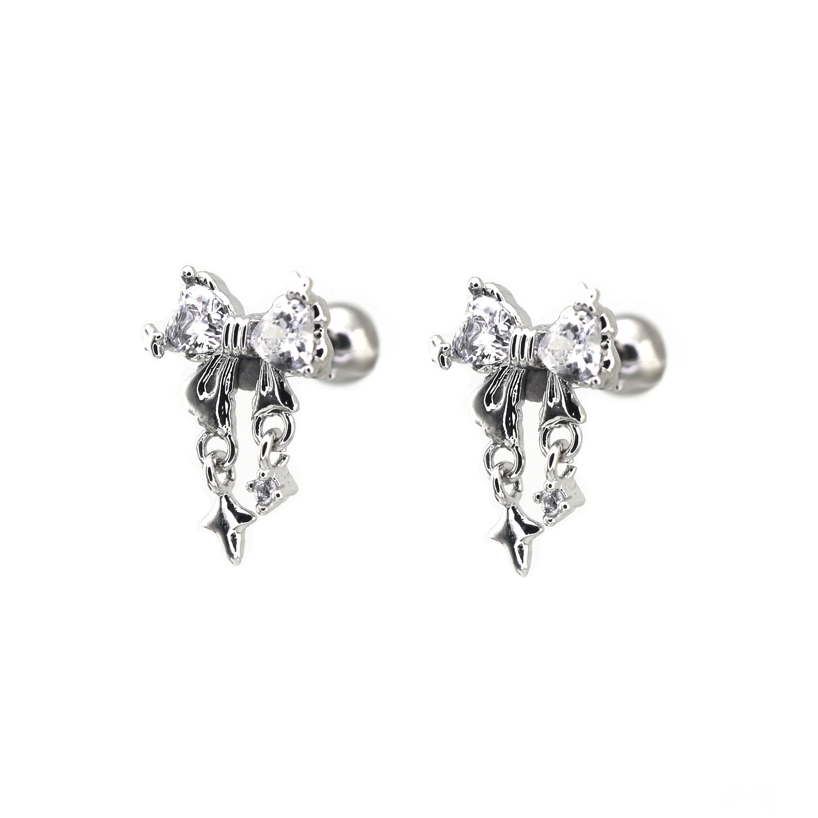 20G Thin Bow Dangle Ear Studs - 20G Thin Bow Dangle Ear Studs - Set by CRUXJEWELRY