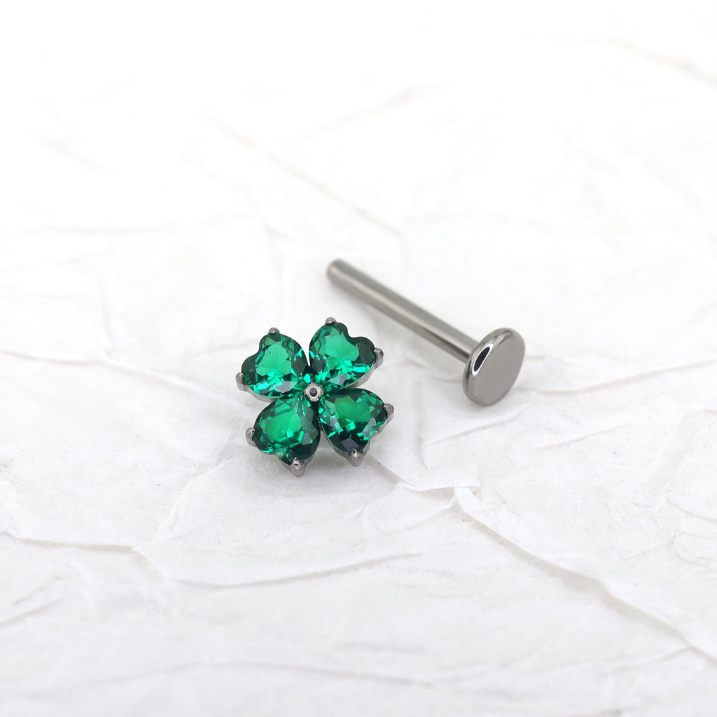 Lucky Green Clover Titanium Internally Threaded Studs - Lucky Green Clover Titanium Internally Threaded Studs - 6mm by CRUXJEWELRY